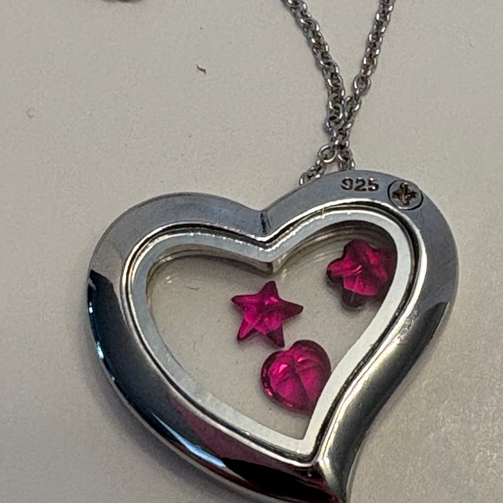 Sterling Silver Heart Pendant Necklace with removable Pink Accents